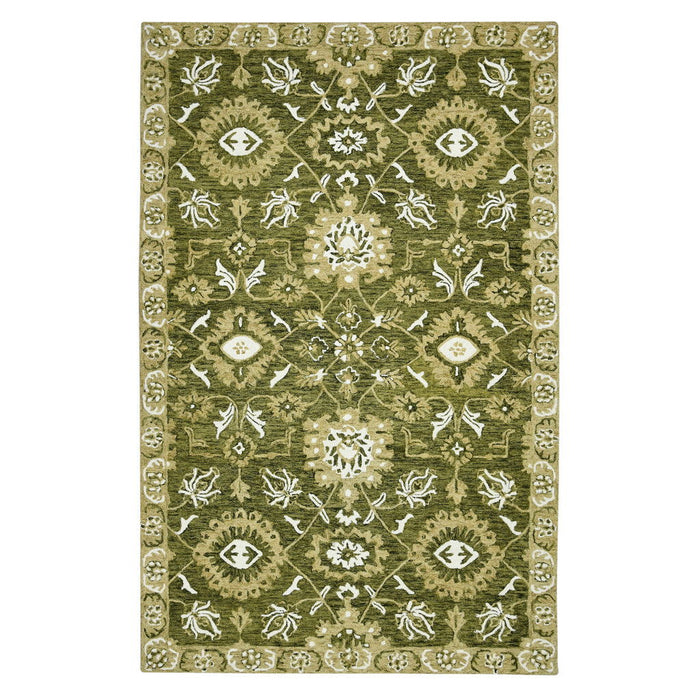 8' X 10' Wool Floral Medallion Hand Hooked Area Rug - Olive Green