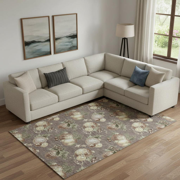 10' X 14' Polka Dot Washable Area Rug With UV Protection (702515) - Taupe / Brown / Beige