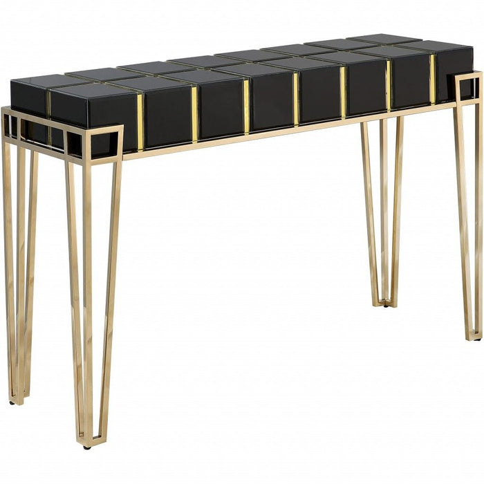 Mirrored Glass Console Table - Black And Gold