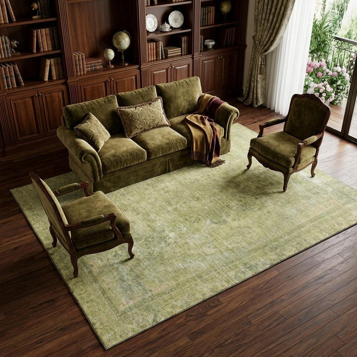 10' X 14' Floral Medallion Washable Area Rug With UV Protection (695906) - Artichoke Green / Gray