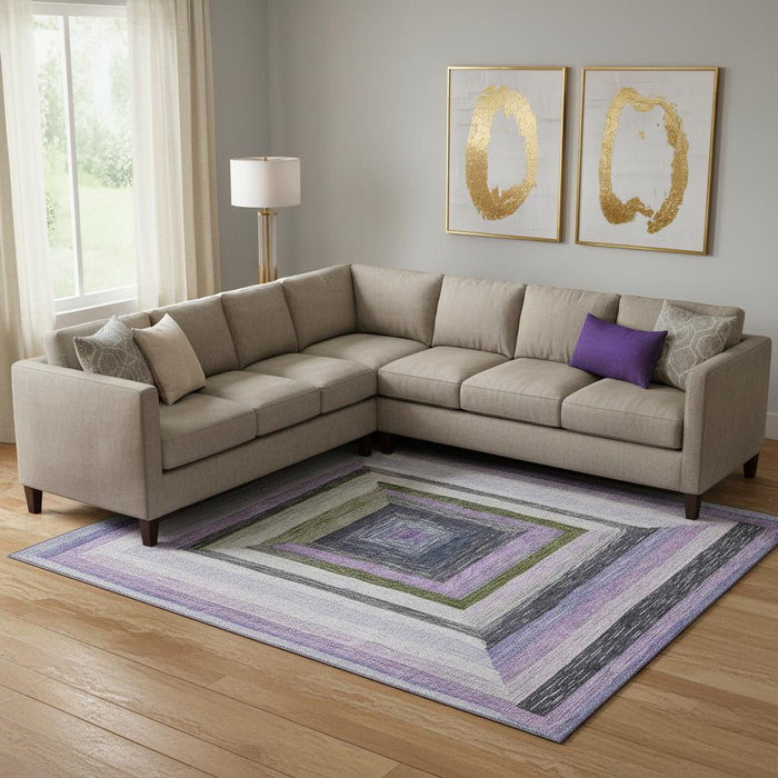 10' X 14' Geometric Washable Area Rug With UV Protection (709348) - Lavender / Ivory / Charcoal