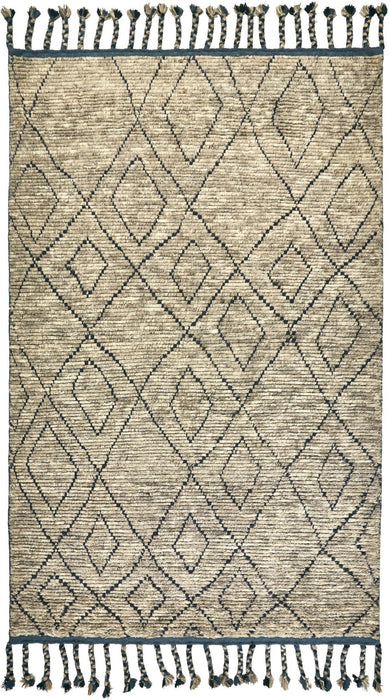 9' X 12' Wool Geometric Hand Knotted Area Rug (744355) - Tan / Blue / Black