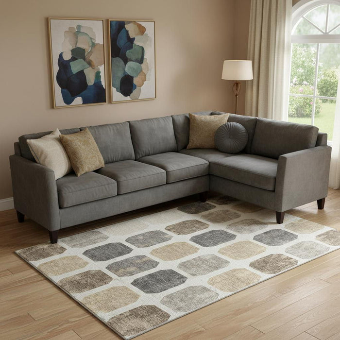10' X 14' Geometric Washable Area Rug With UV Protection (709204) - Ivory / Beige / Gray