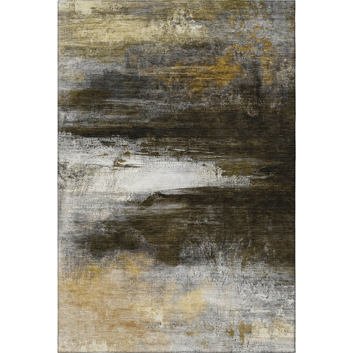 10' X 14' Abstract Washable Area Rug With UV Protection (714679) - Chocolate / Gold