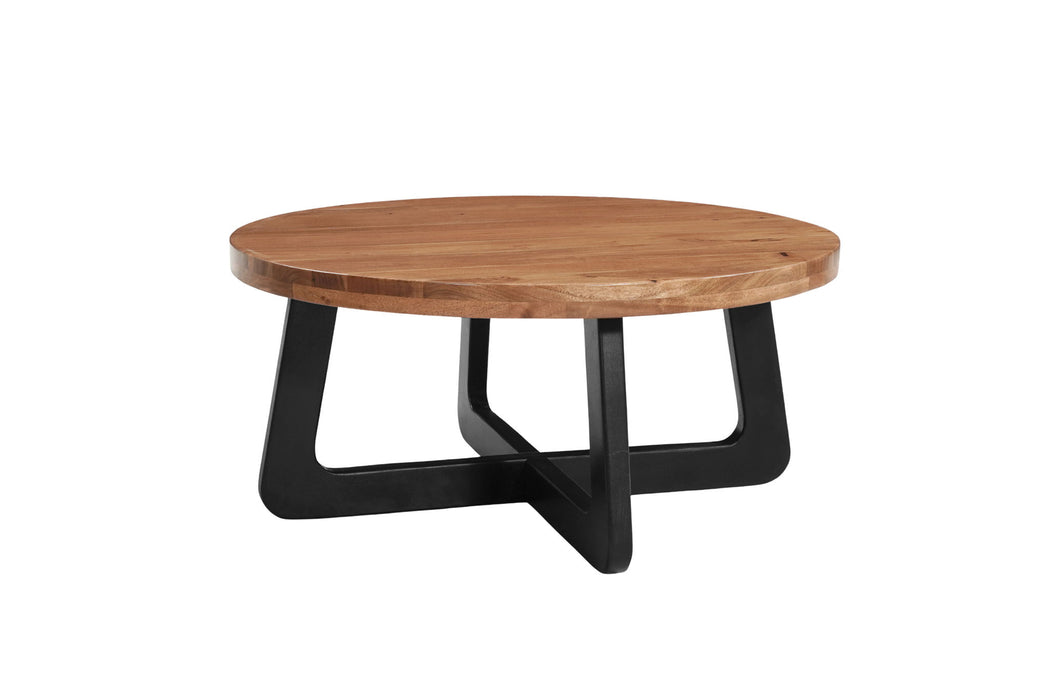 39" Solid Wood And Iron Round Cross Legs Coffee Table - Brown And Black