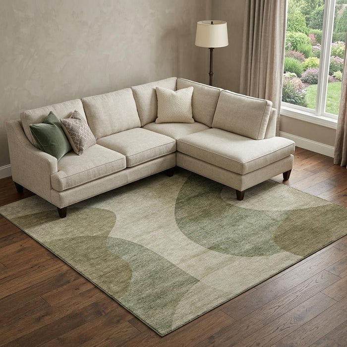10' X 14' Geometric Washable Area Rug With UV Protection (654826) - Beige / Olive Green
