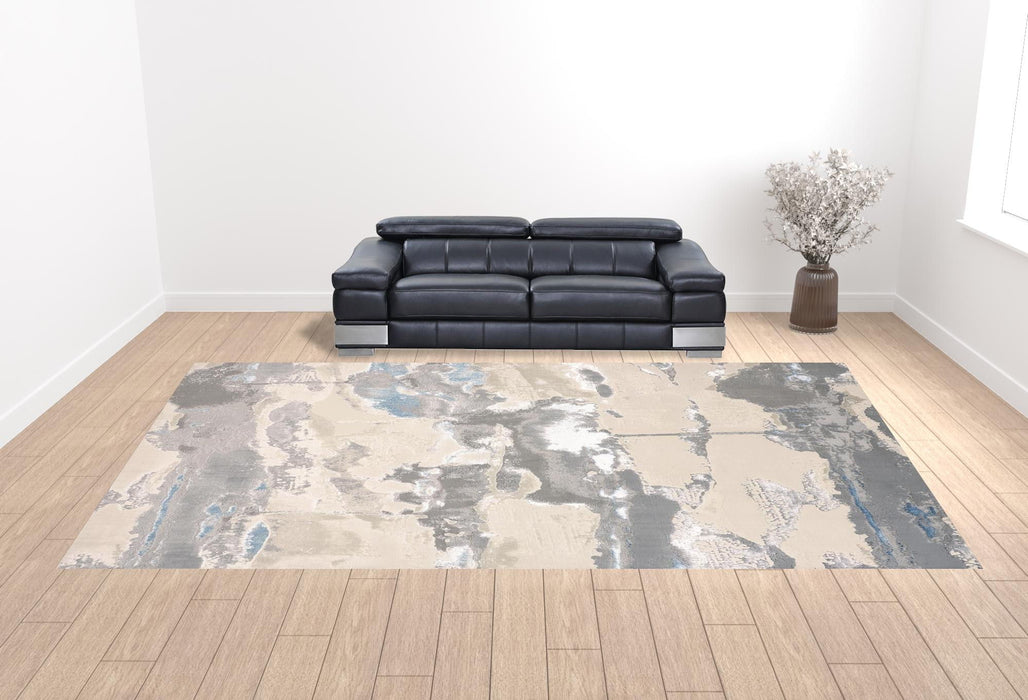 12' x 18' Abstract Area Rug - Ivory Gray And Blue