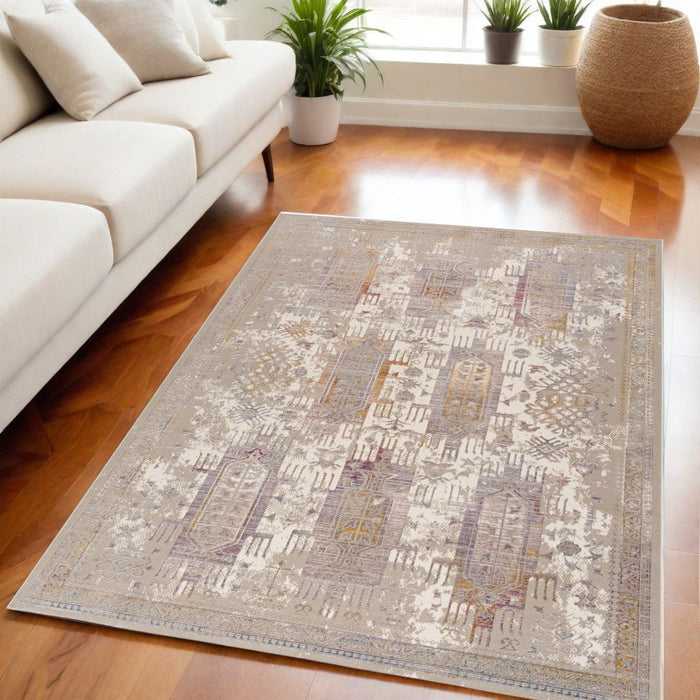8' x 11' Medallion Non Skid Area Rug - Beige And Ivory
