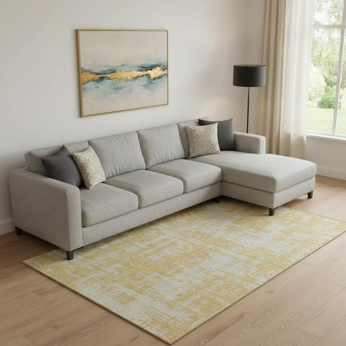 10' X 14' Abstract Washable Area Rug With UV Protection (671138) - Gold / Beige