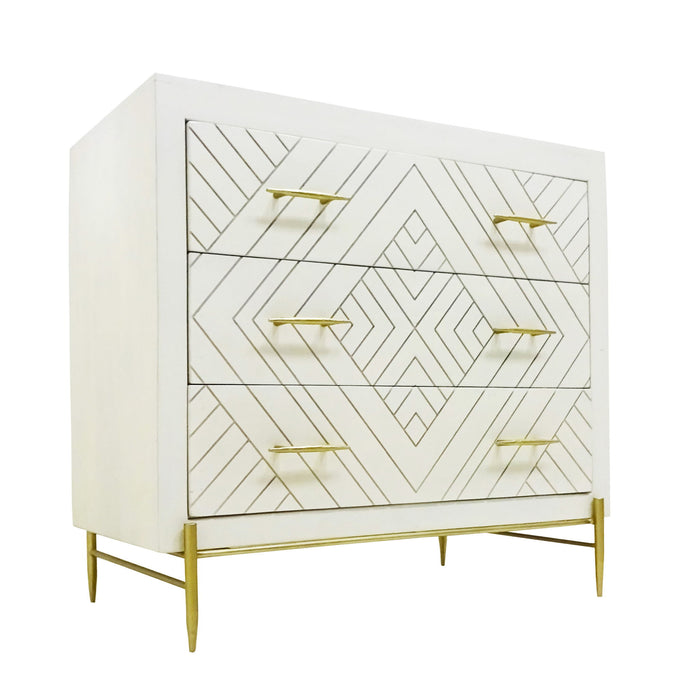 Solid Wood Three Drawer Dresser - Ivory