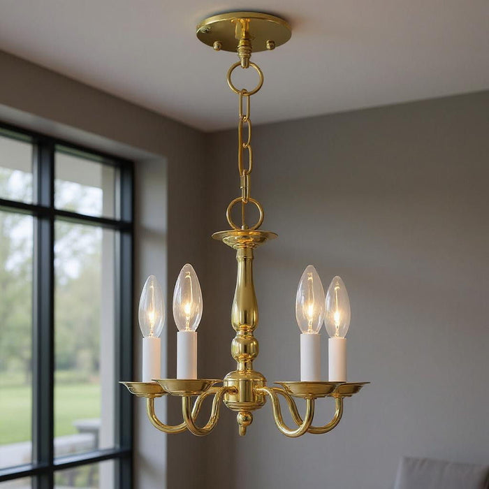 11" Five Light Dimmable Chandelier With Shades - Brass