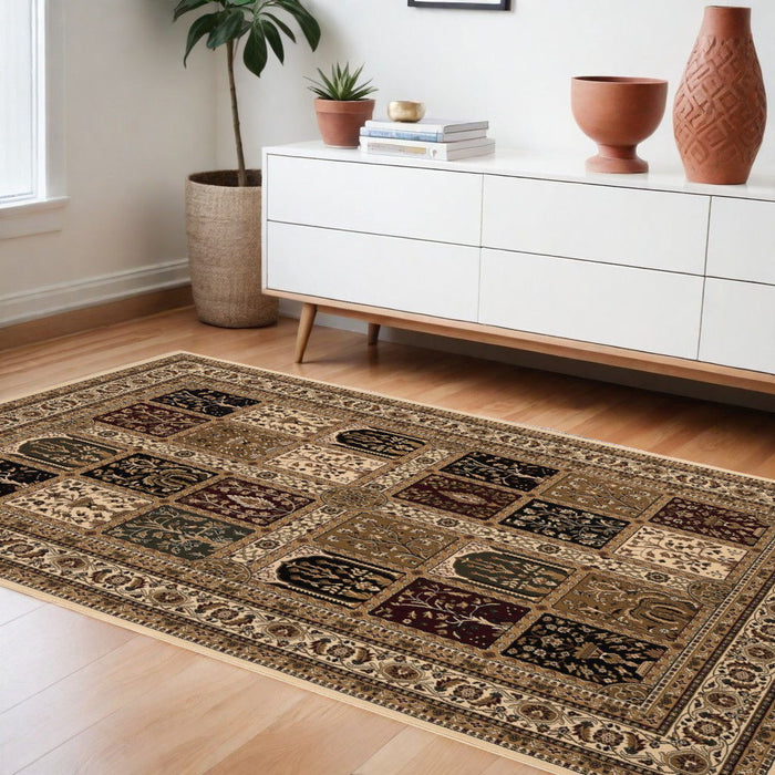 8' x 11' Oriental Power Loom Area Rug - Beige And Black