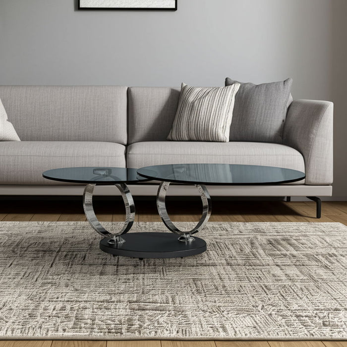 32" Contemporary Glass And Metal Round Abstract Coffee Table - Clear