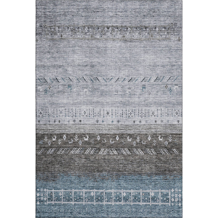 10' X 14' Geometric Washable Area Rug With UV Protection (686777) - Blue / Brown / Silver