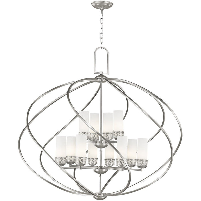 39" Twelve Light Dimmable Chandelier With Shades - Nickel