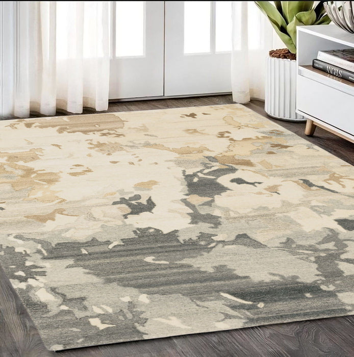 5' X 8' Wool Abstract Hand Tufted Area Rug - Beige And Charcoal