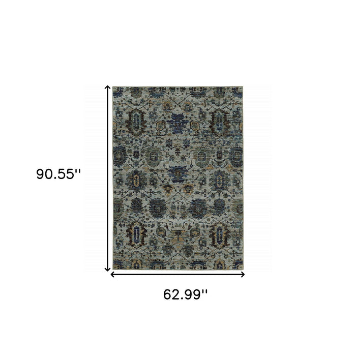 5' x 7' Oriental Power Loom Area Rug - Blue Green
