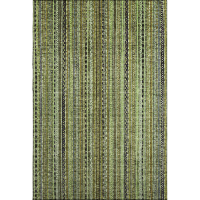 10' X 14' Striped Washable Area Rug With UV Protection (696212) - Green / Gray / Gold