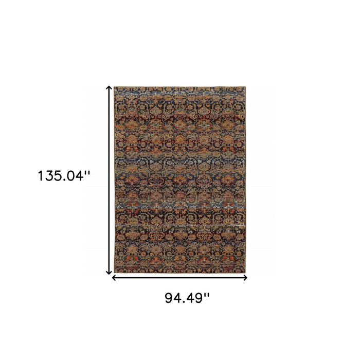8' x 11' Abstract Power Loom Area Rug - Blue And Light Brown