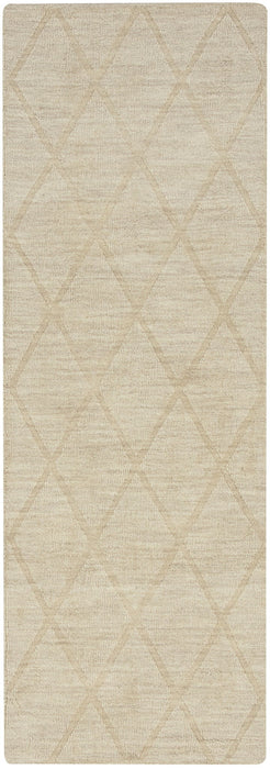 6' Wool Geometric Hand Woven Runner Rug (573129) - Beige