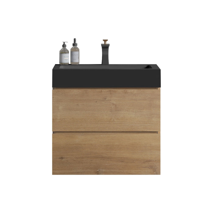 Giga Alice natural oak bathroom vanity with integrated sink, wall-mounted design, large storage, modern style, one-piece basin.
