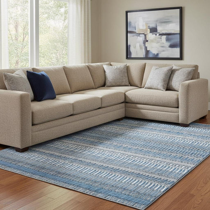 10' X 14' Striped Washable Area Rug With UV Protection (650464) - Blue / Ivory
