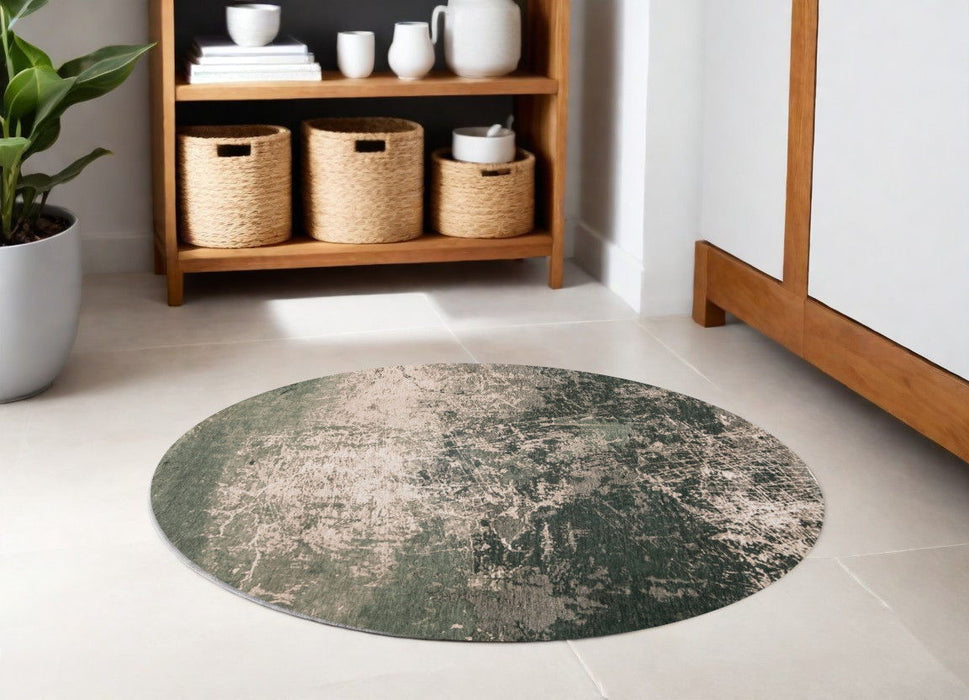 5' Round Abstract Non Skid Area Rug - Beige And Green