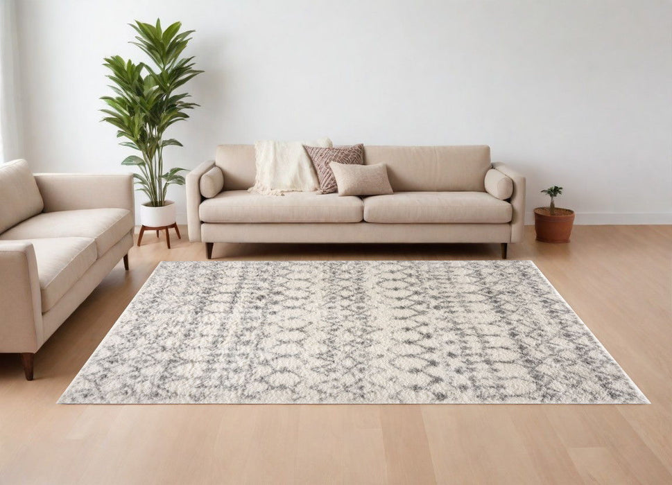 8' x 11' Southwestern Shag Power Loom Area Rug - Gray And Ivory