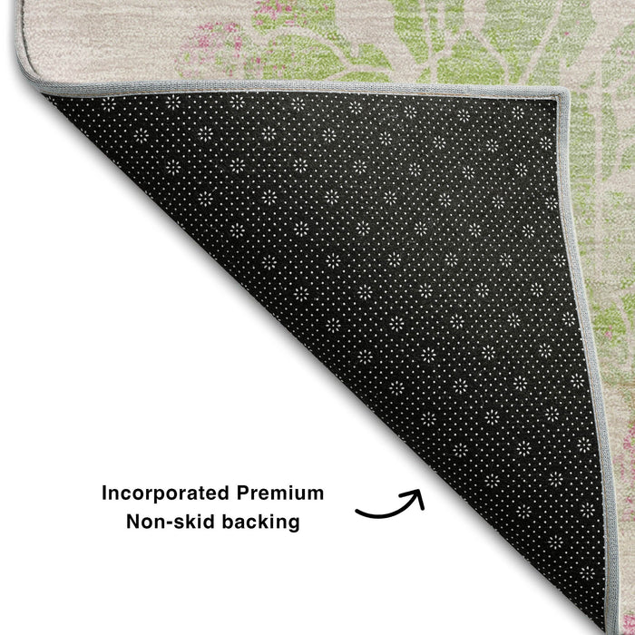 5' X 8' Floral Washable Area Rug With UV Protection (667935) - Pink / Green