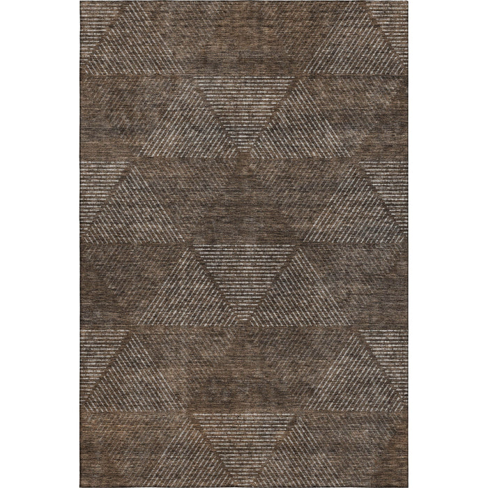 9' X 12' Geometric Washable Area Rug With UV Protection - Brown And Taupe