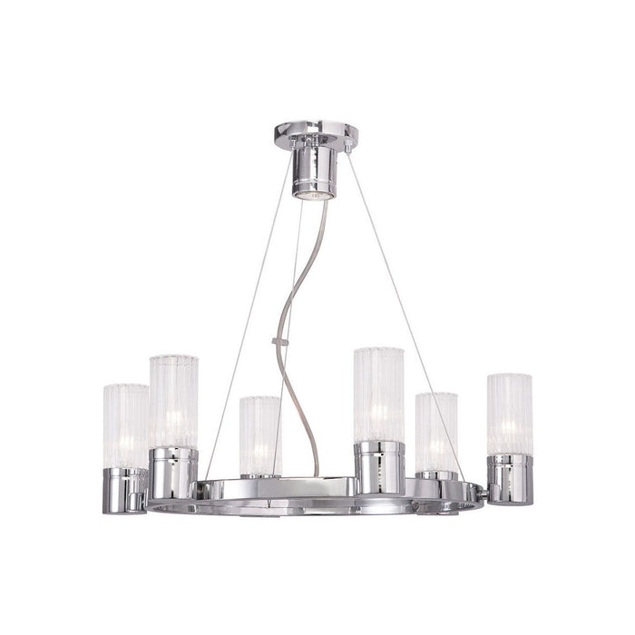 Six Light Metal Dimmable Chandelier With Shades - Silver / Clear