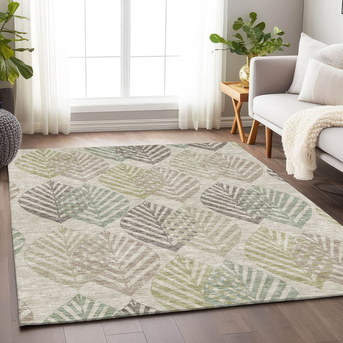 10' X 14' Transitional Floral Washable Area Rug With UV Protection - Beige