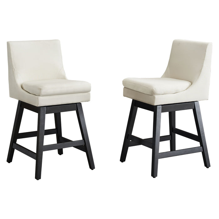 Set of two Giga cream white upholstered swivel bar stools with ergonomic design, featuring cushioned seats and modern style.