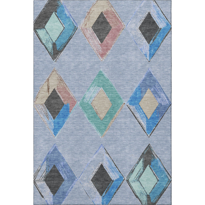 10' X 14' Geometric Washable Area Rug With UV Protection (710687) - Denim Blue / Charcoal / Mauve