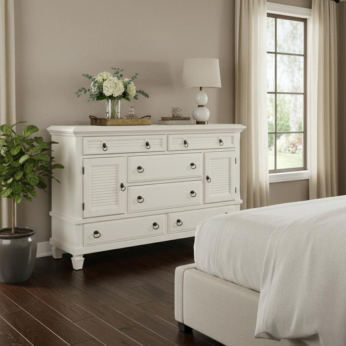 Solid Wood Six Drawer Double Dresser - White