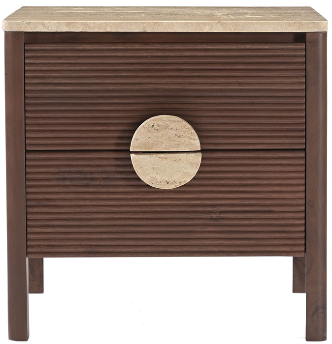 Varenna 22-inch acacia wood nightstand by Meridian Furniture with a sleek, natural wood finish and modern accent design.