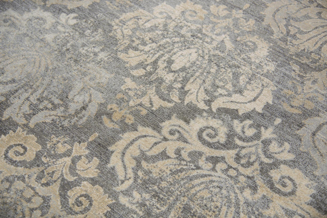 10' X 13' New Zealand Lambs Wool Damask Hand Carved Handmade Area Rug (747487) - Dark Gray / Tan