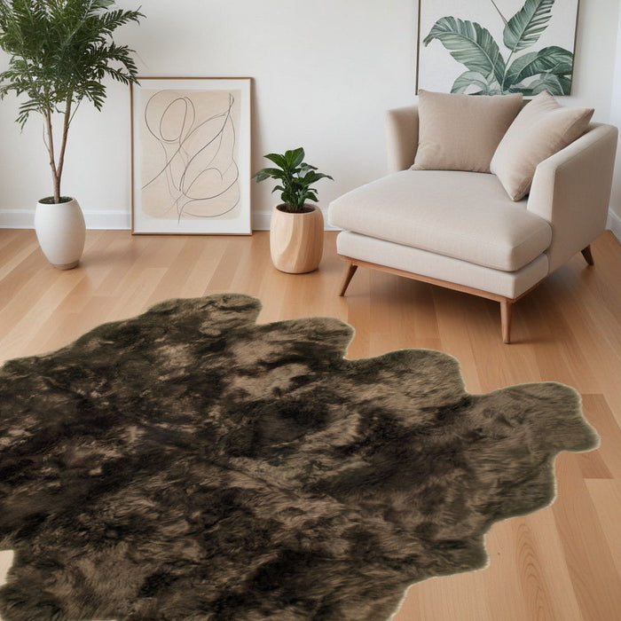 6' x 6' Wool Sheepskin Handmade Area Rug - Chocolate