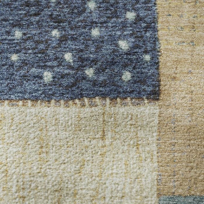 10' X 14' Geometric Washable Area Rug With UV Protection (709468) - Navy Blue / Beige / Ivory