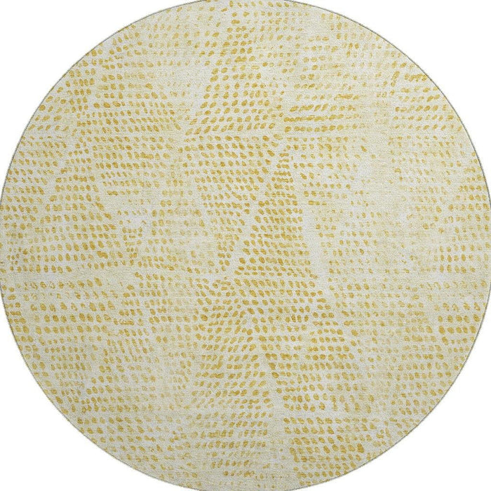8' Diamond Washable Round Rug With UV Protection (650623) - Wheat / Ivory