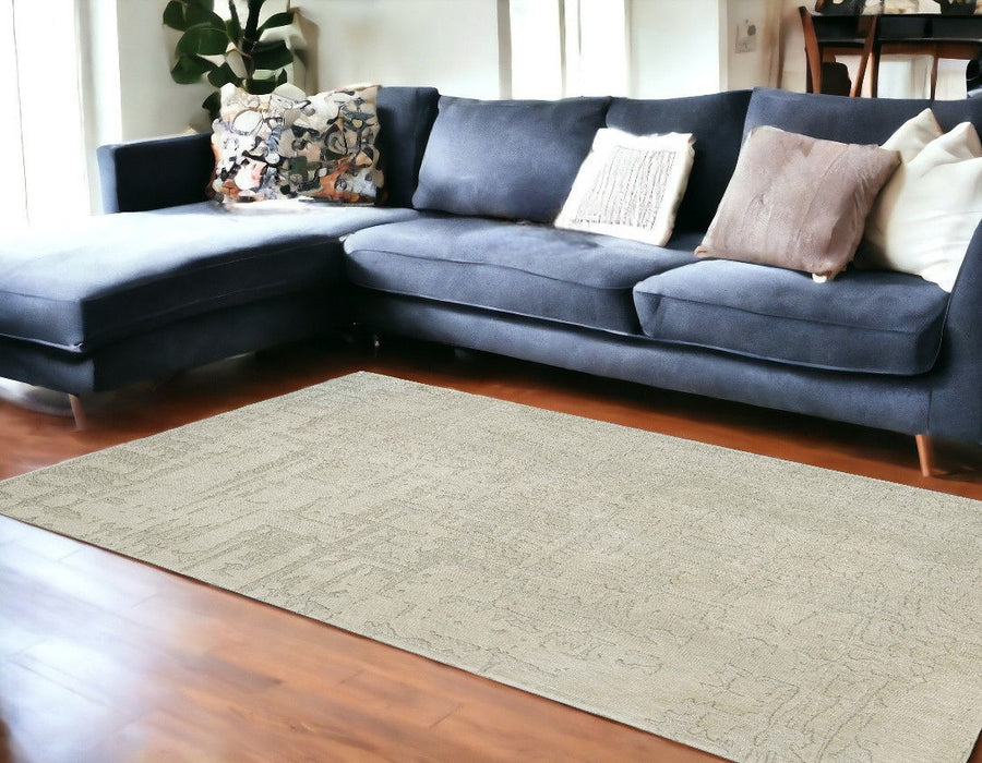 7' x 9' Abstract Non Skid Area Rug - Beige And Gray