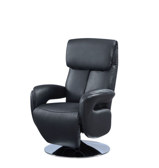 Tufted Genuine Leather Power Swivel Recliner (730563) - Black