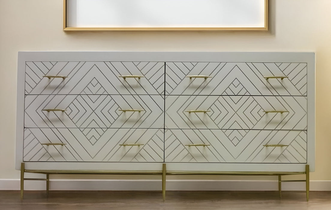 Solid Wood Six Drawer Double Dresser - Ivory