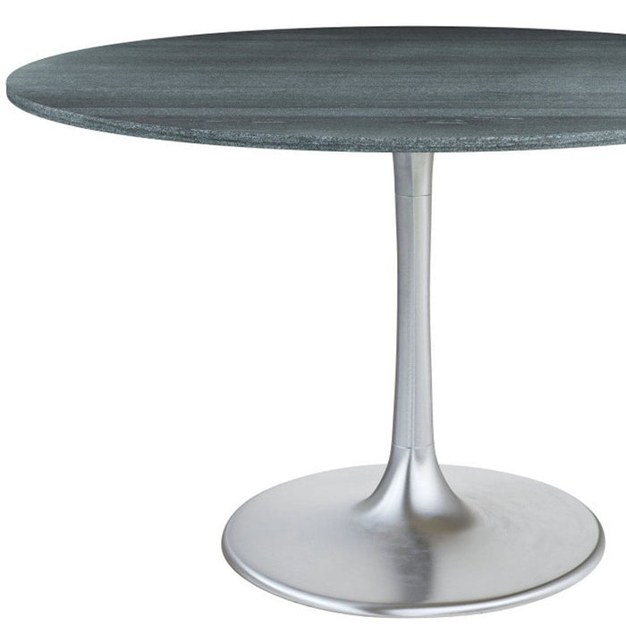 48" Marble And Aluminum Pedestal Base Round Top Dining Room Table - Silver