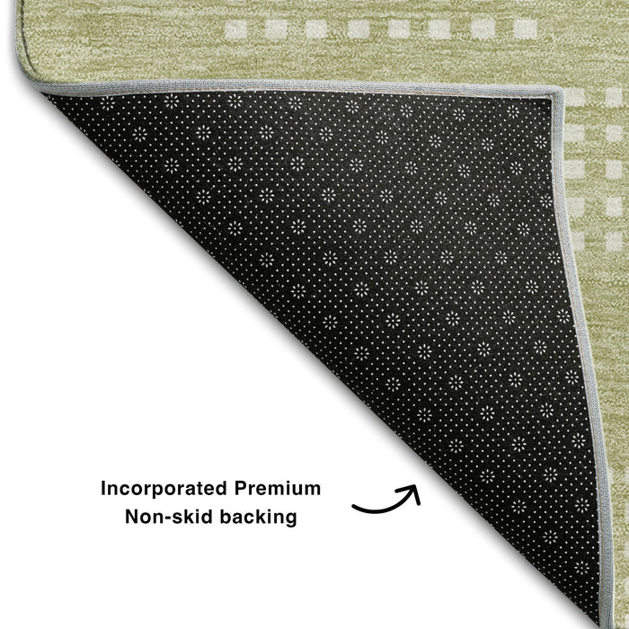10' X 14' Geometric Washable Area Rug With UV Protection (670682) - Artichoke Green / Ivory