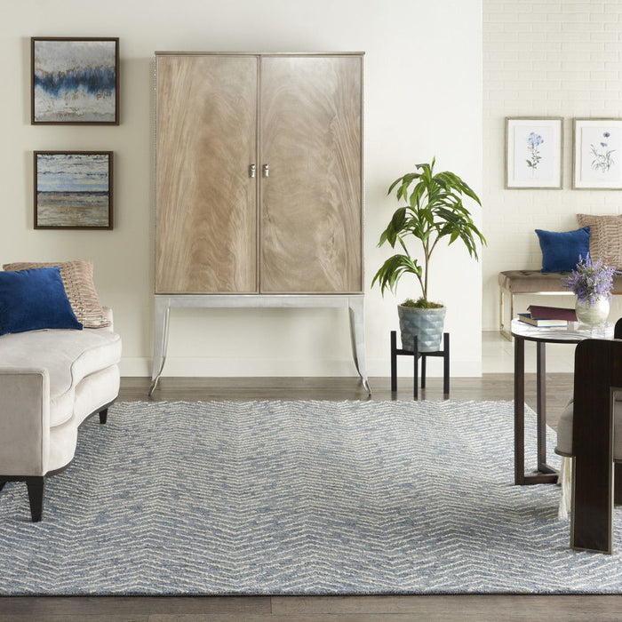 8' X 12' Wool Chevron Area Rug - Indigo / Ivory