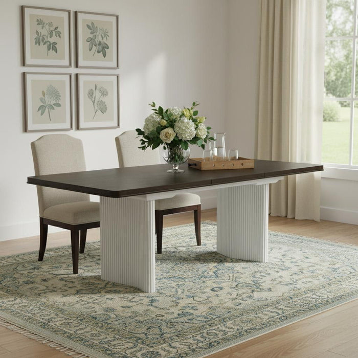 Wood Removable Leaf Double Pedestal Base Extendable Dining Table - Walnut / White