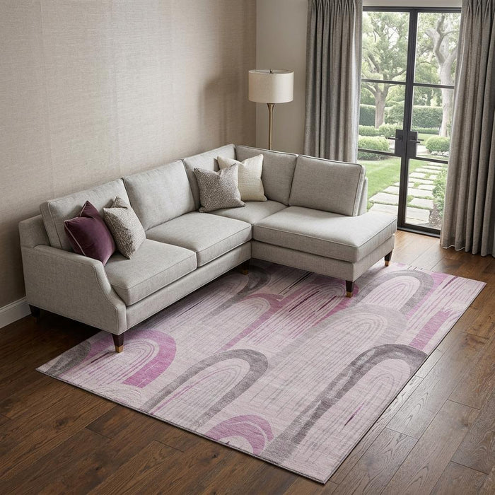 10' X 14' Geometric Washable Area Rug With UV Protection (694616) - Pink / Lavender / Ivory