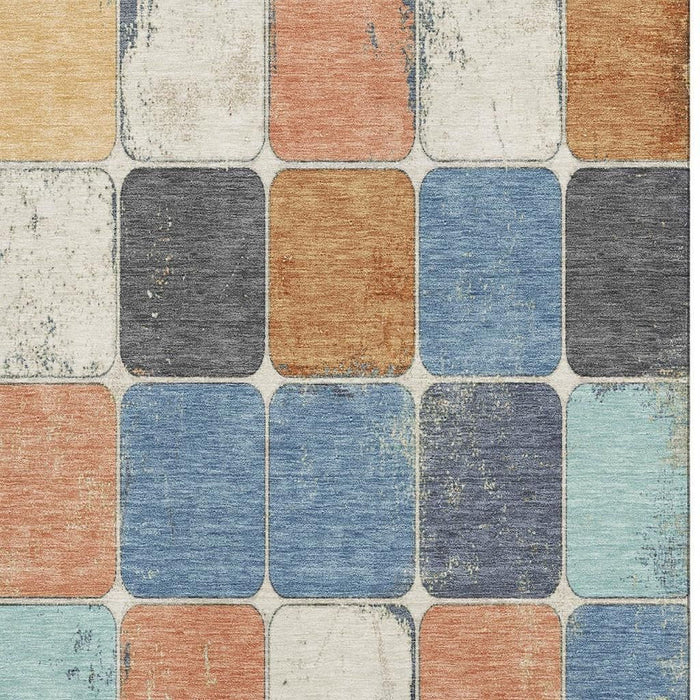 10' X 14' Geometric Washable Area Rug With UV Protection (709132) - Rust / Blue / Ivory