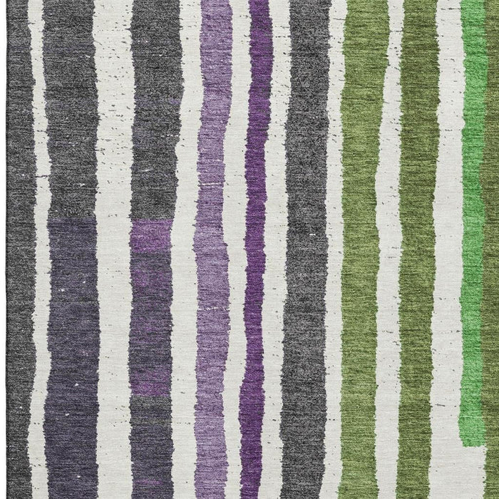 10' X 14' Striped Washable Area Rug With UV Protection (709498) - Gray / Purple / Green